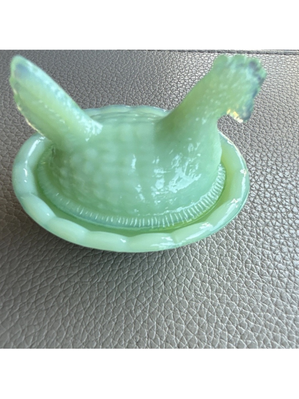2.5” Mini Hen On Nest Jadeite Green Glass